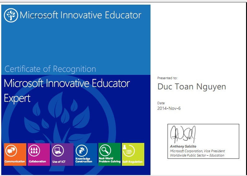 Thầy Nguyễn Đức Toàn đã trở thành chuyên gia giáo dục của Microsoft